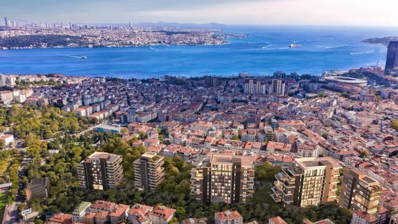 Nisantasi premium apartment compound with terrace pools and stunning Bosphorous views.