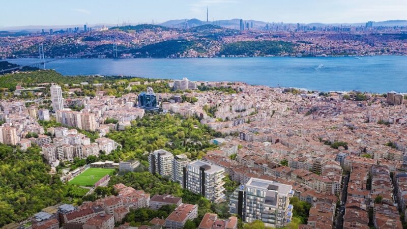 Nisantasi premium apartment compound with terrace pools and stunning Bosphorous views.