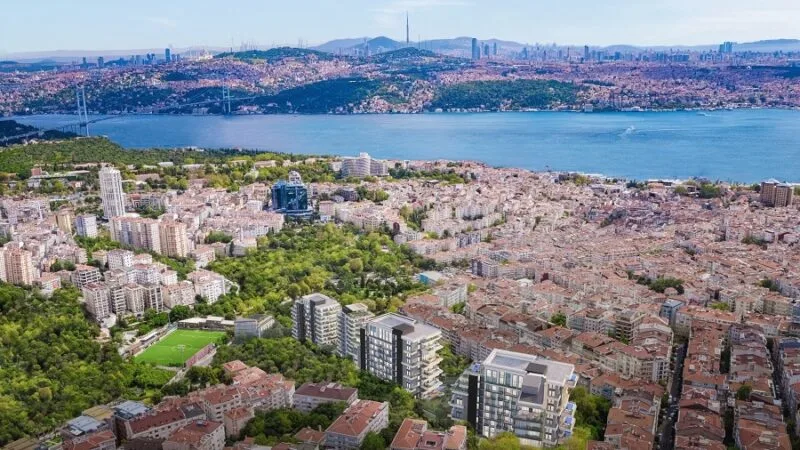 Nisantasi premium apartment compound with terrace pools and stunning Bosphorous views.