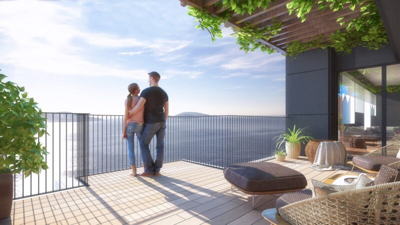 Unique twin towers on the coast with full sea and Island views