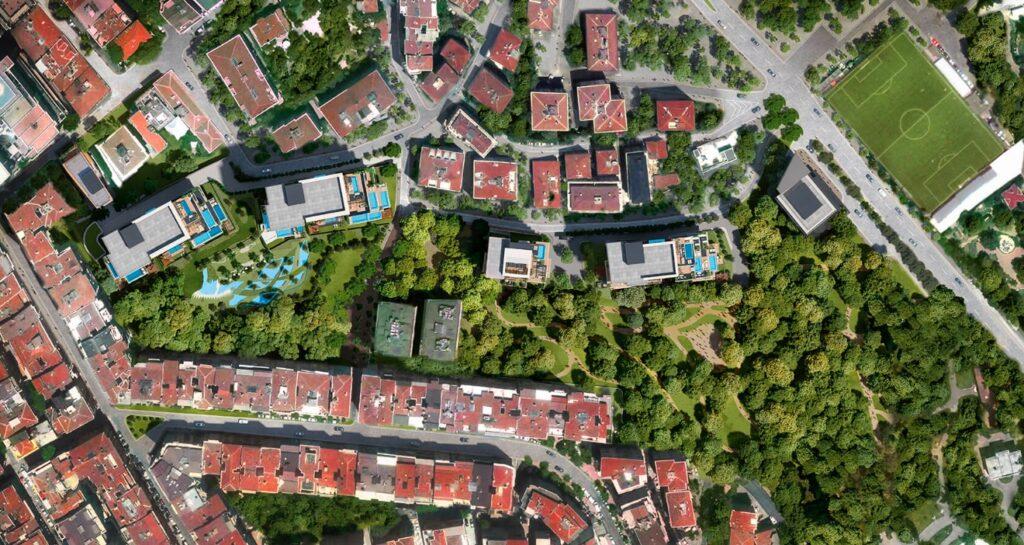 Birdseye view of Nisantasi Koru residence project.