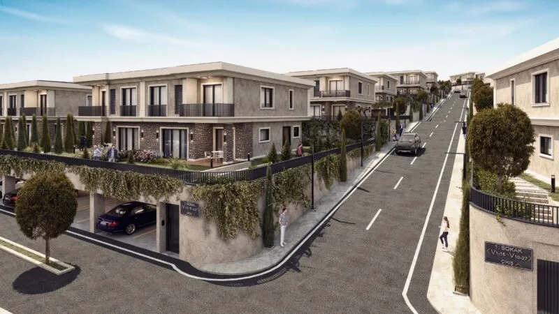 A two storey villa built on a hill