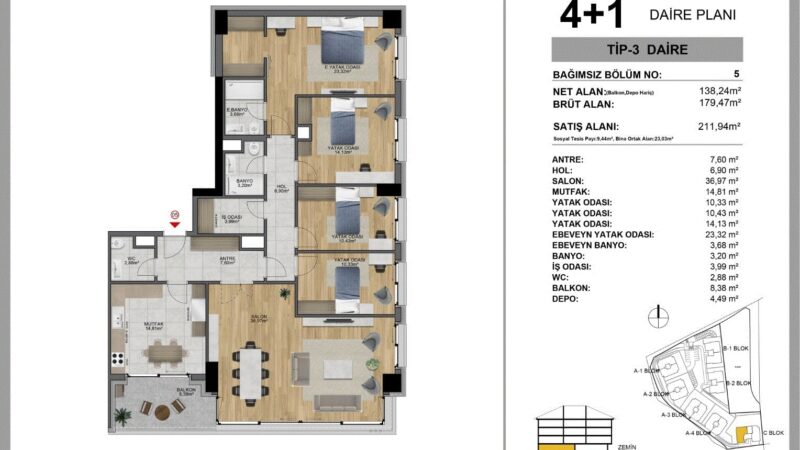 Four bed apartment floor plan