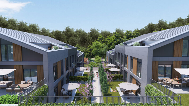 View of the compound looking between buildings