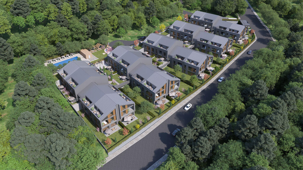 A view of the entire compound showing all 8 blocks within the forest