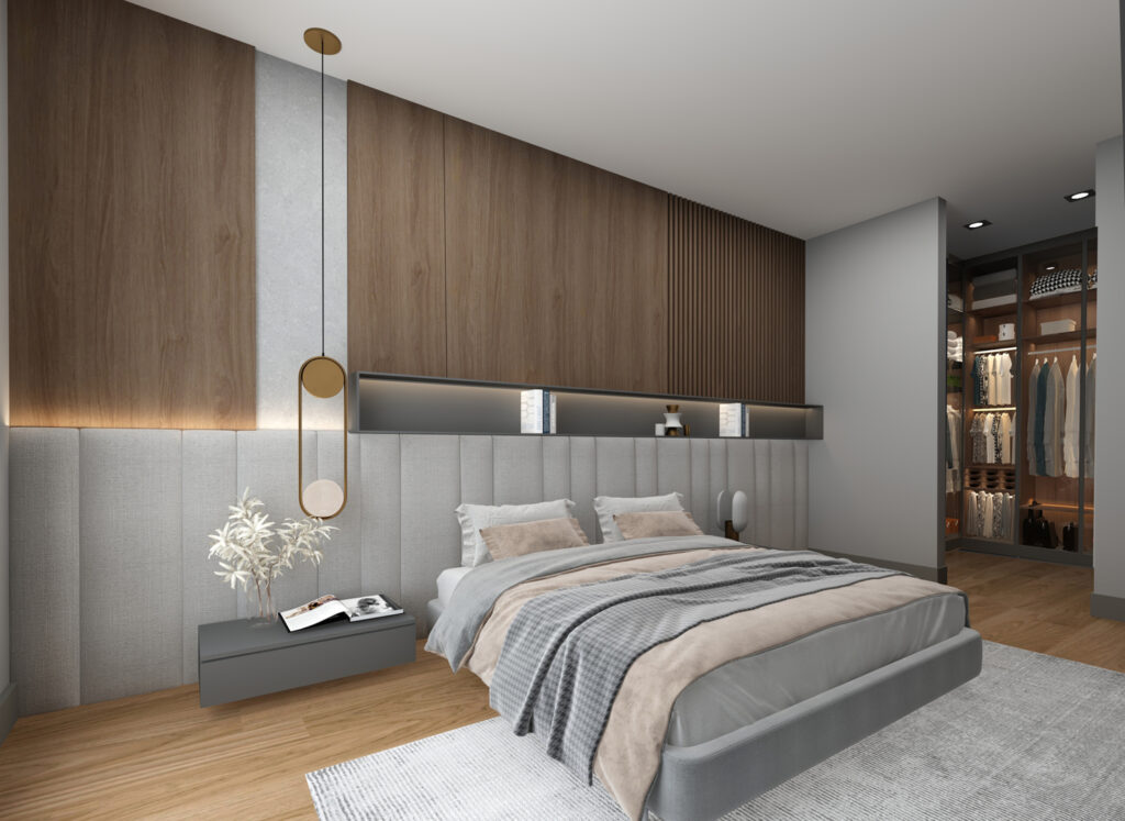 A large bedroom with double bed