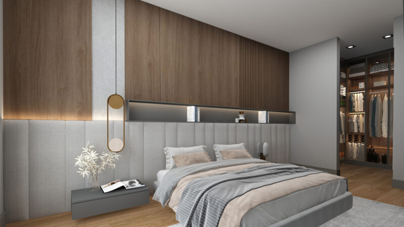 A large bedroom with double bed