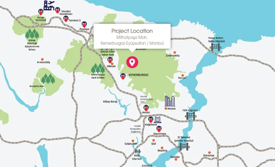 Map showing the project's location in the forests near the metro
