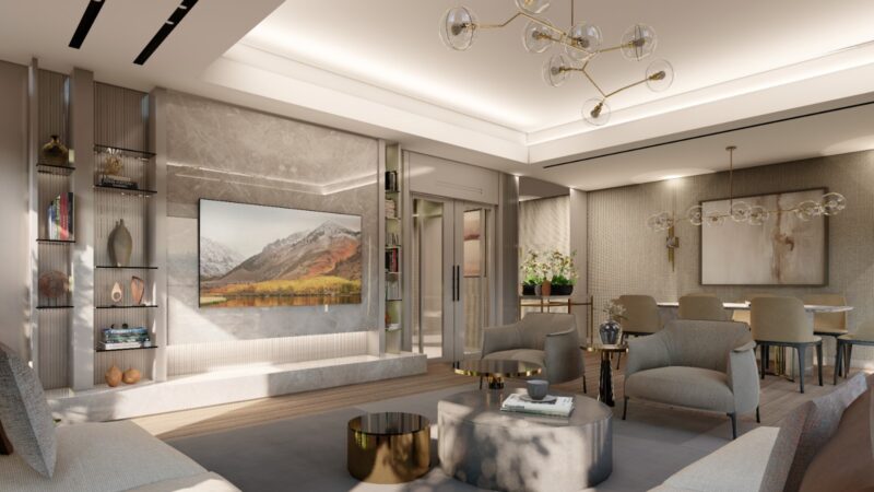 Render of a furnished living room