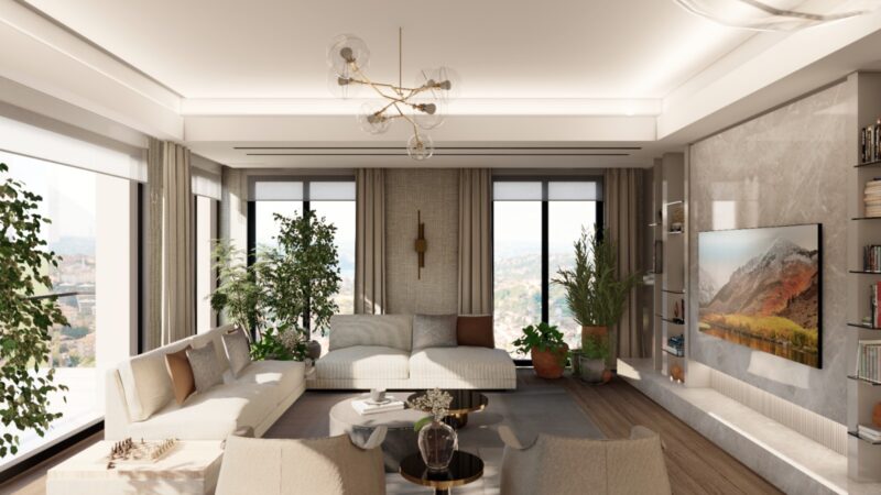 Render of a furnished living room