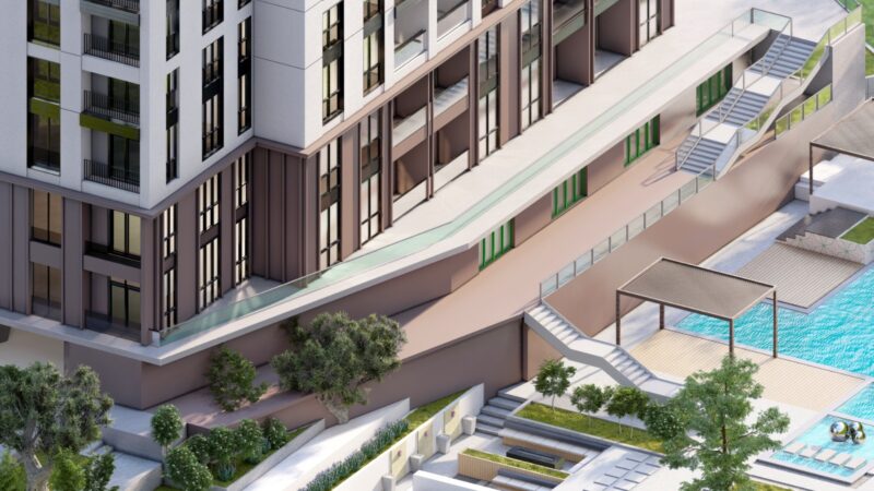 Close up of landscaping with pool