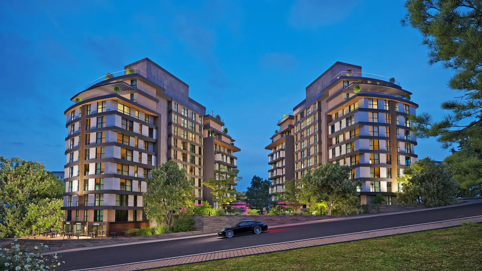 Side view of dual tower project in Kagithane