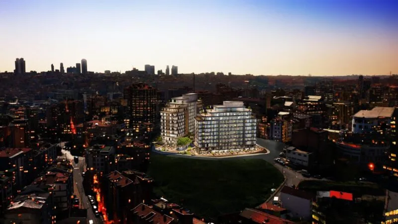 Night view render of dual tower project in Kagithane