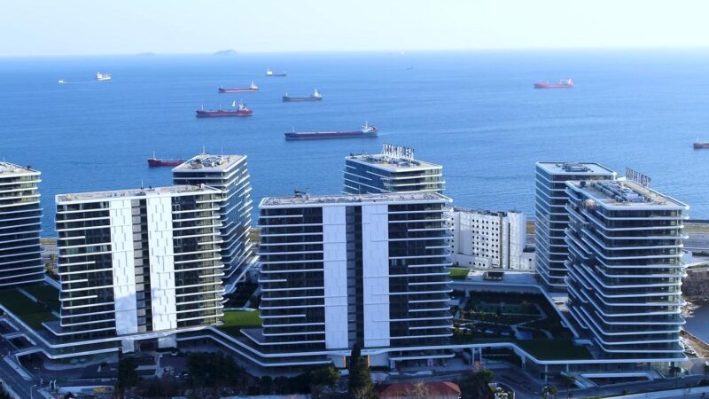 Aerial view of the compound showing the sea view.