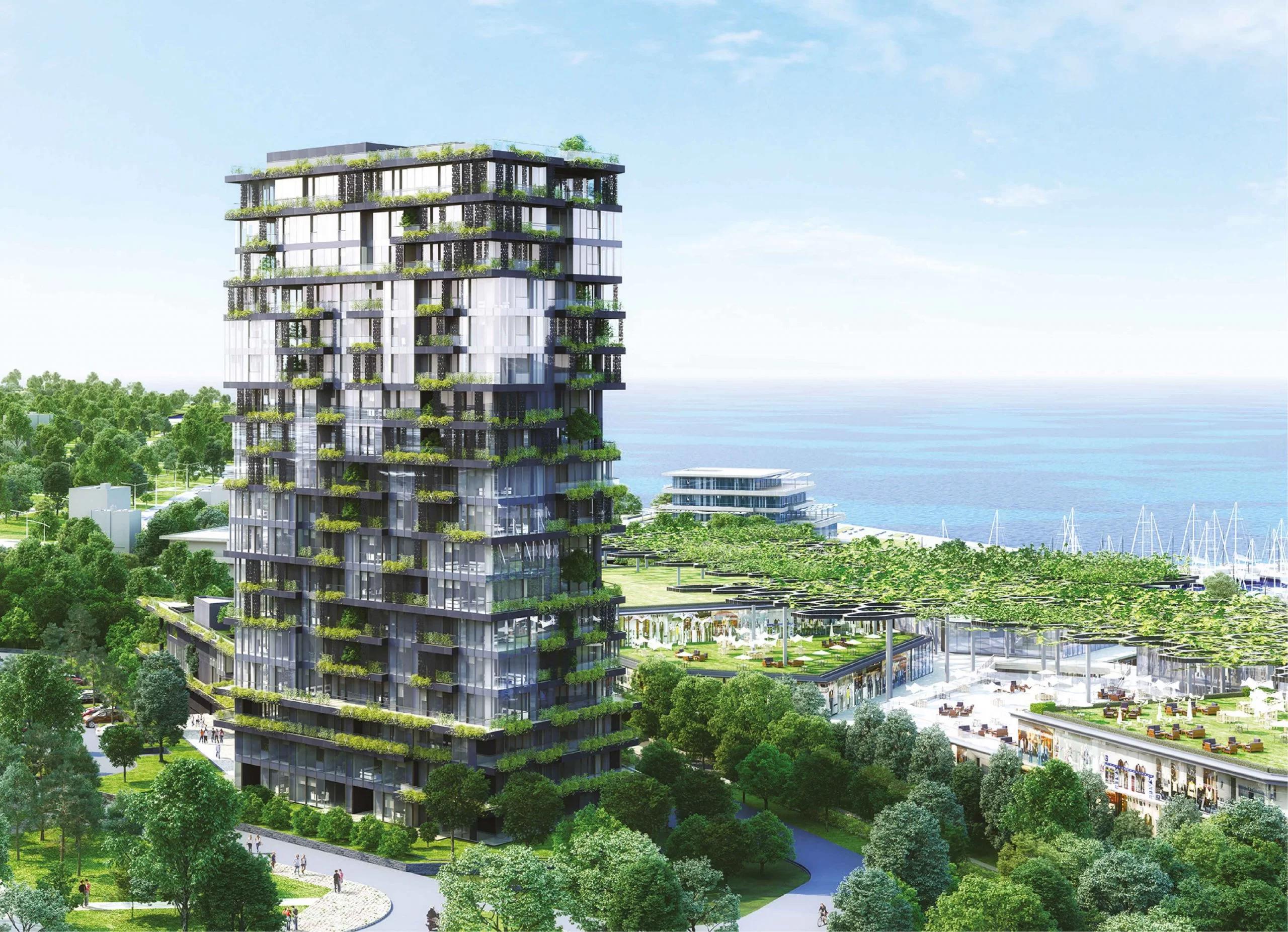 A luxury residential apartment tower looking out to the Marmara sea of Istanbul