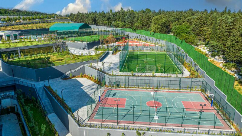 Tennis and basketball courts