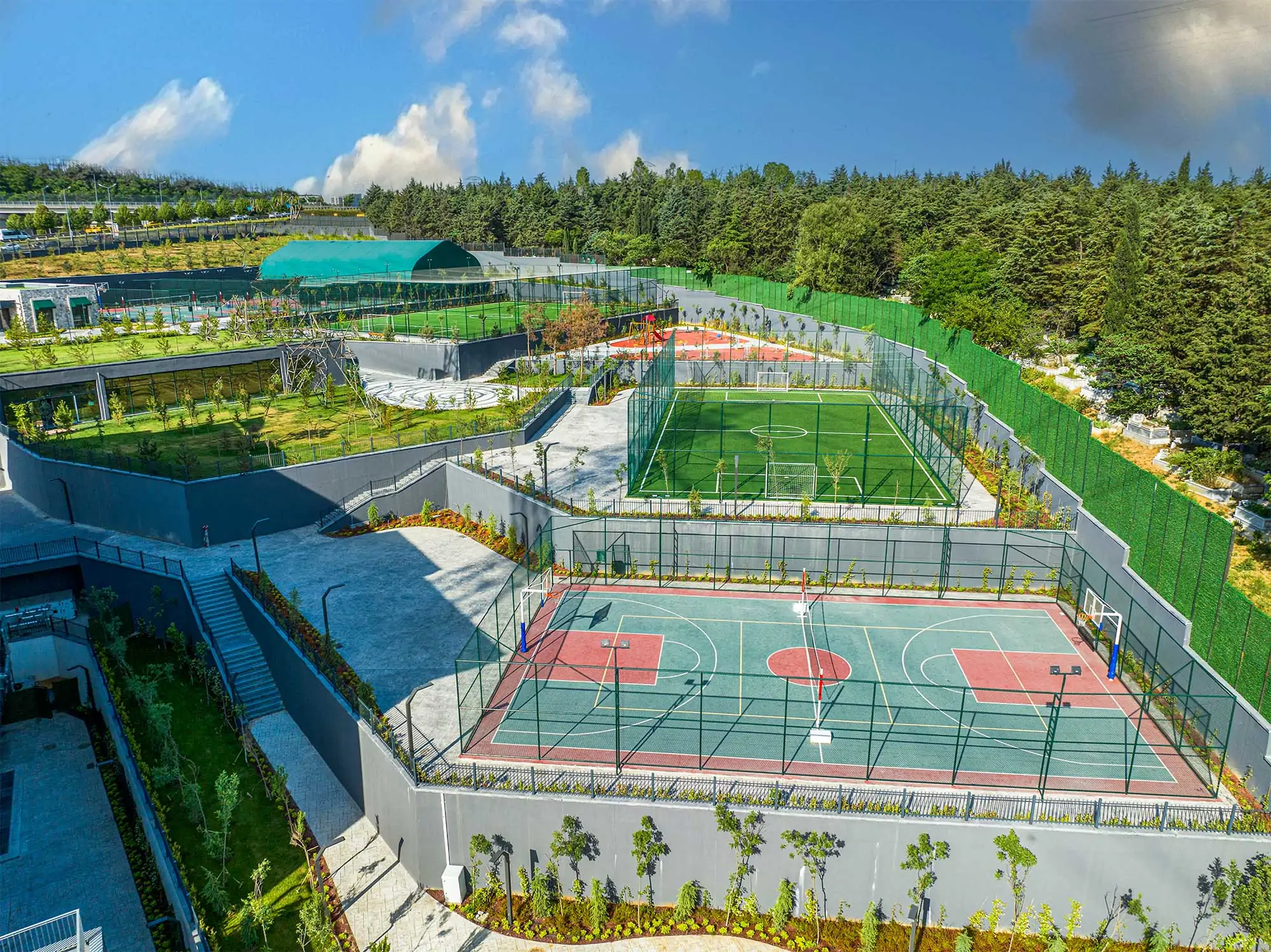 Tennis and basketball courts