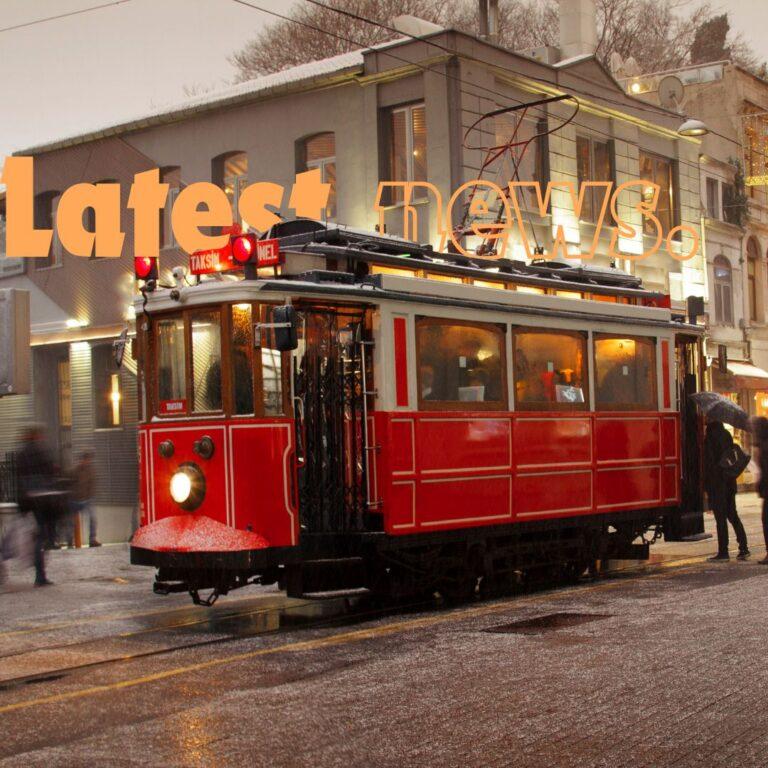 Latest news written on a photo of the nostalgic tramway line in Istiklal Avenue