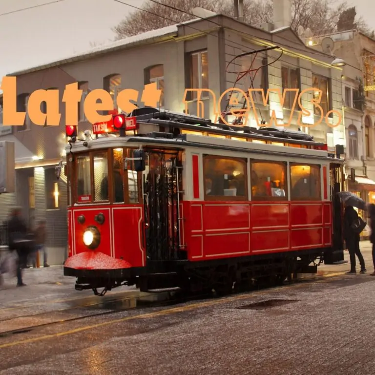 Latest news written on a photo of the nostalgic tramway line in Istiklal Avenue