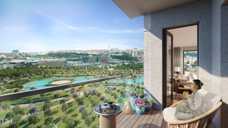 Balcony overlooking a large city park