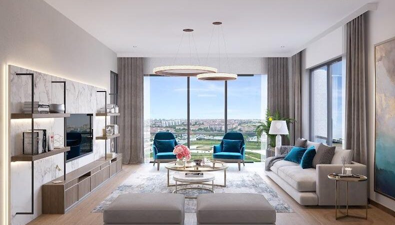 Living room with wide aspect windows