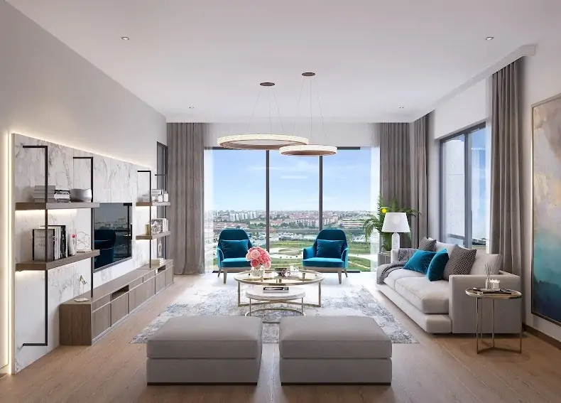 Living room with wide aspect windows
