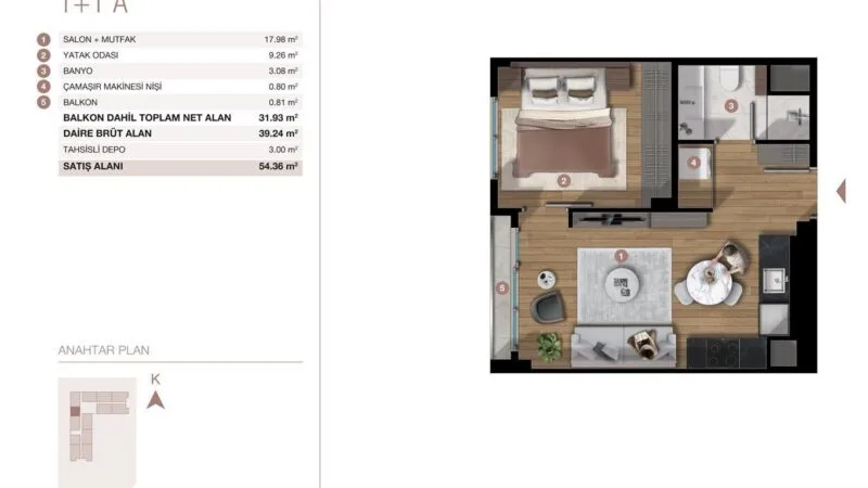One bed floor plan