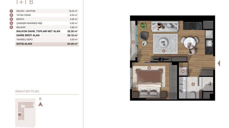 One bed floor plan B Type