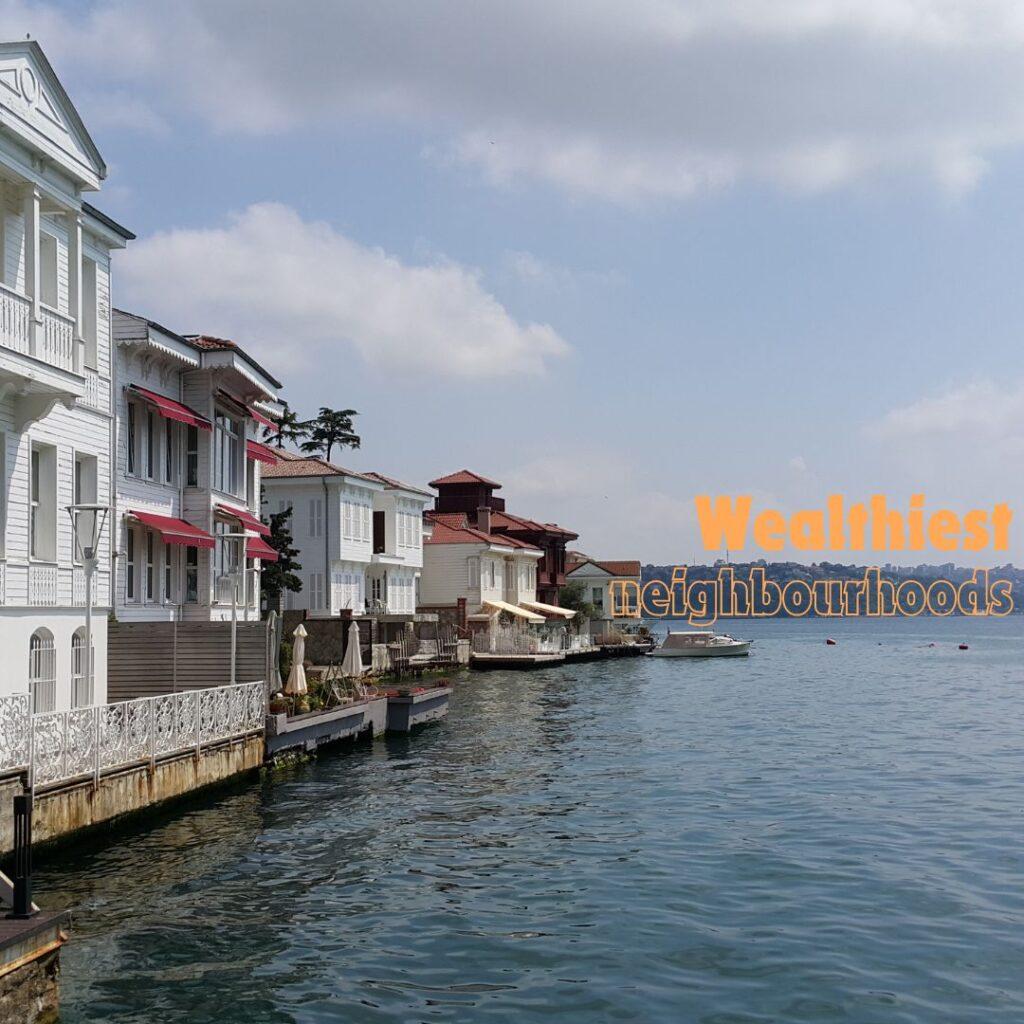 View of the Bosphorus with wording "Istanbul's wealthiest neighbourhoods"