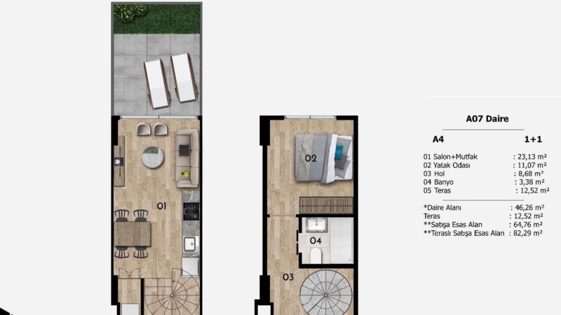 One bed duplex apartment in Downtown istanbul for sale