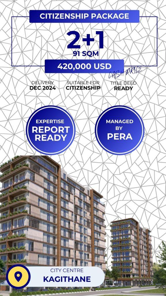 Kagithane citizenship offer, 2 bed 91 sqm for $420,000
