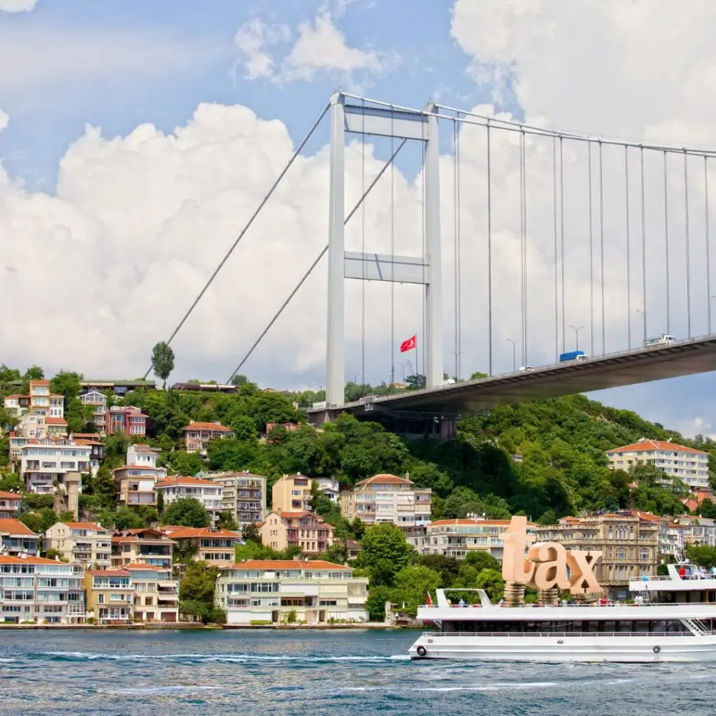 Bosphorus bridge with text "taX"