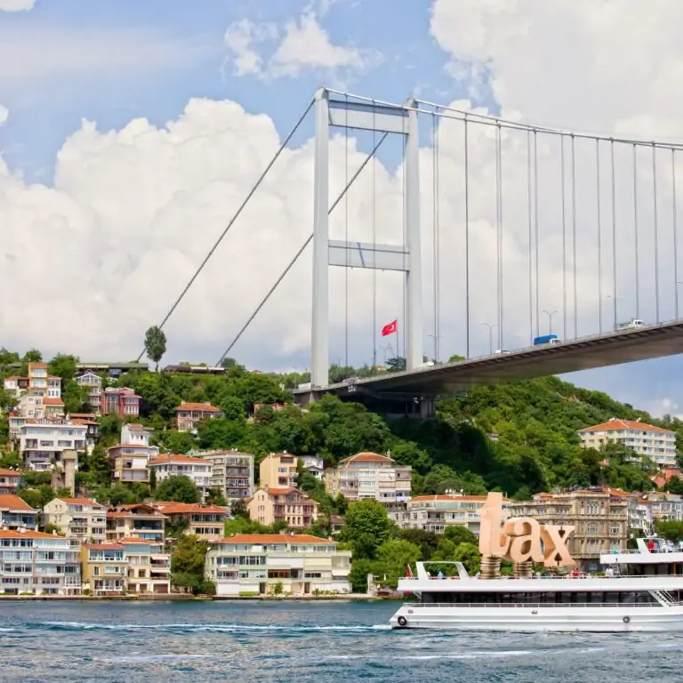 Bosphorus bridge with text "taX"