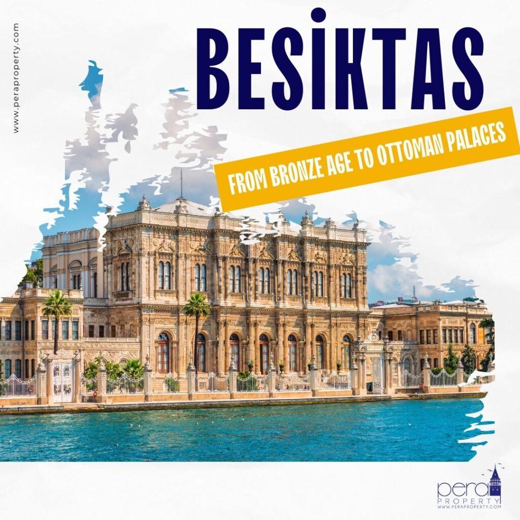 Image of Dolmabahce with words Besitkas from bronze age to ottoman palaces