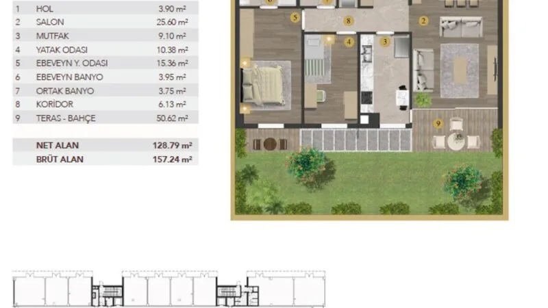 2 bed apartment seperate kitchen with garden
