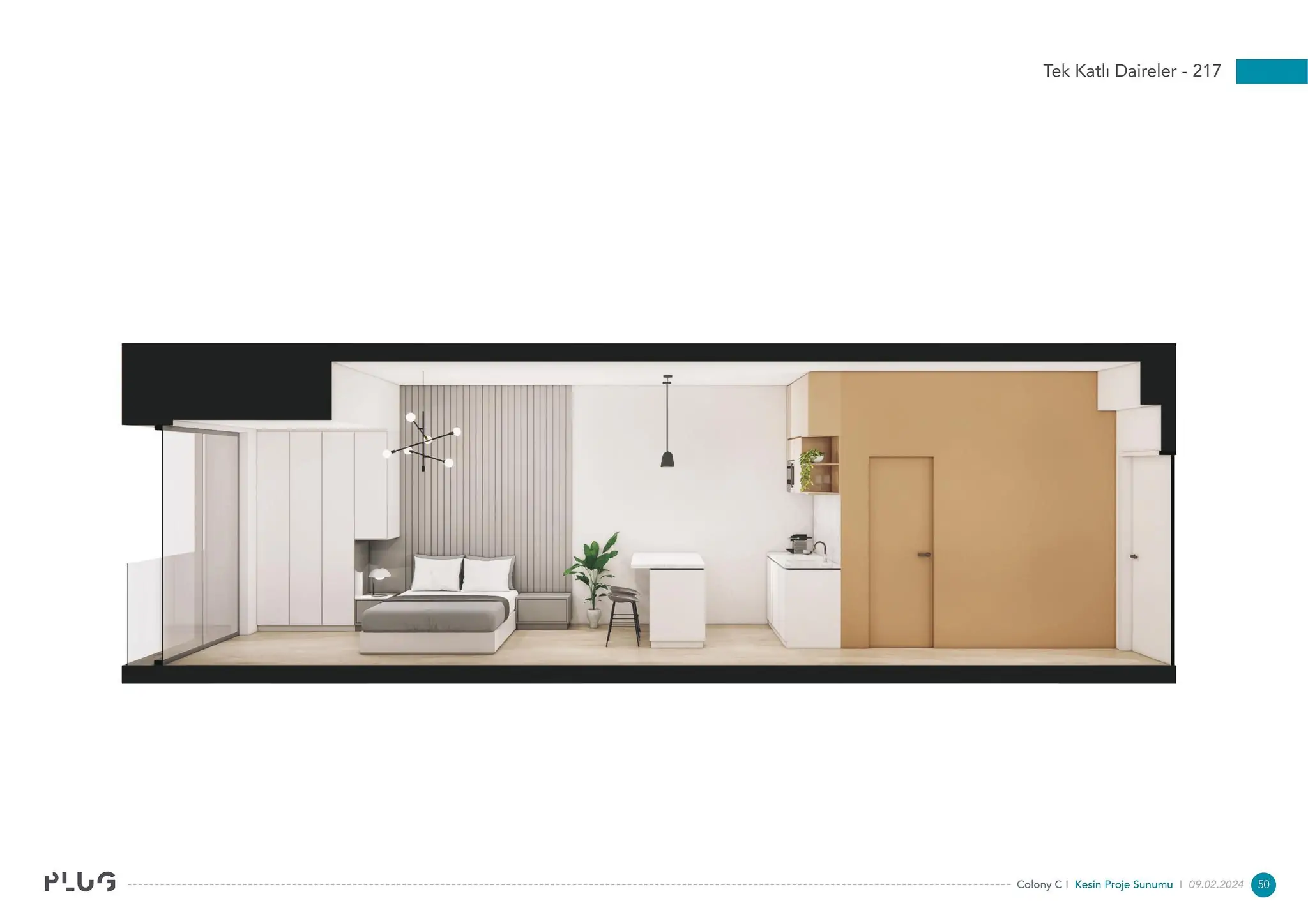 2D side view floor plan of a loft apartment