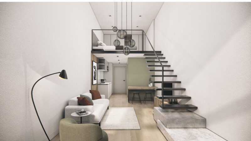 3D render of a loft apartment