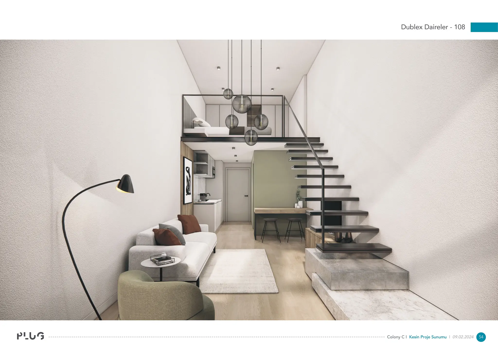 3D render of a loft apartment