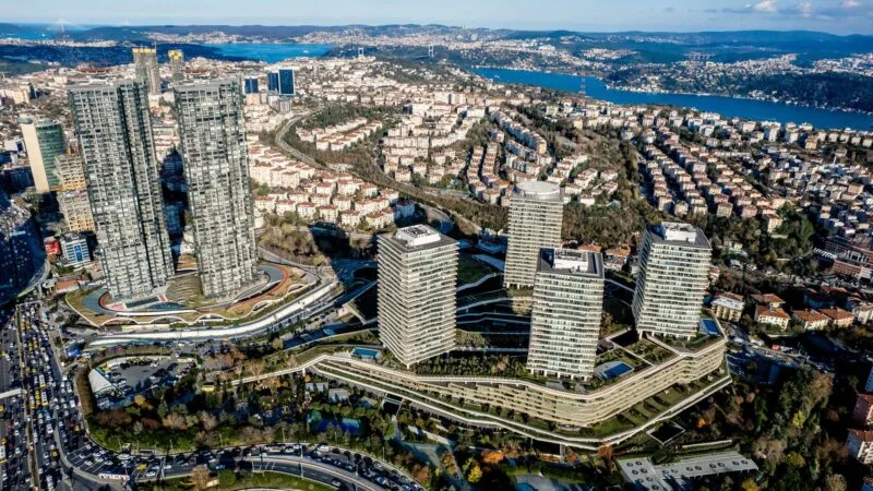 View of the towers overlooking the Bosphorus bridge and Levazim neighbourhood