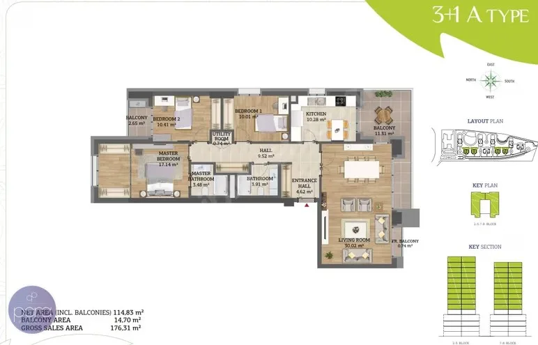 3 bed apartment in the famous TEMA Bahce project in Atakent