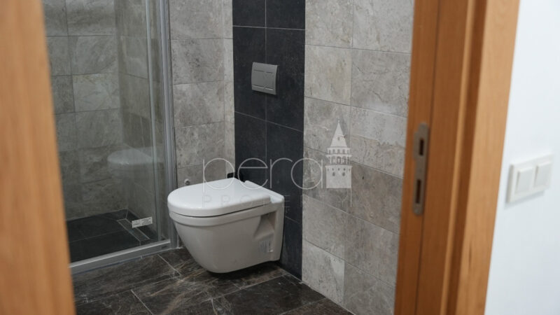 A view of the bathroom showing the shower and WC