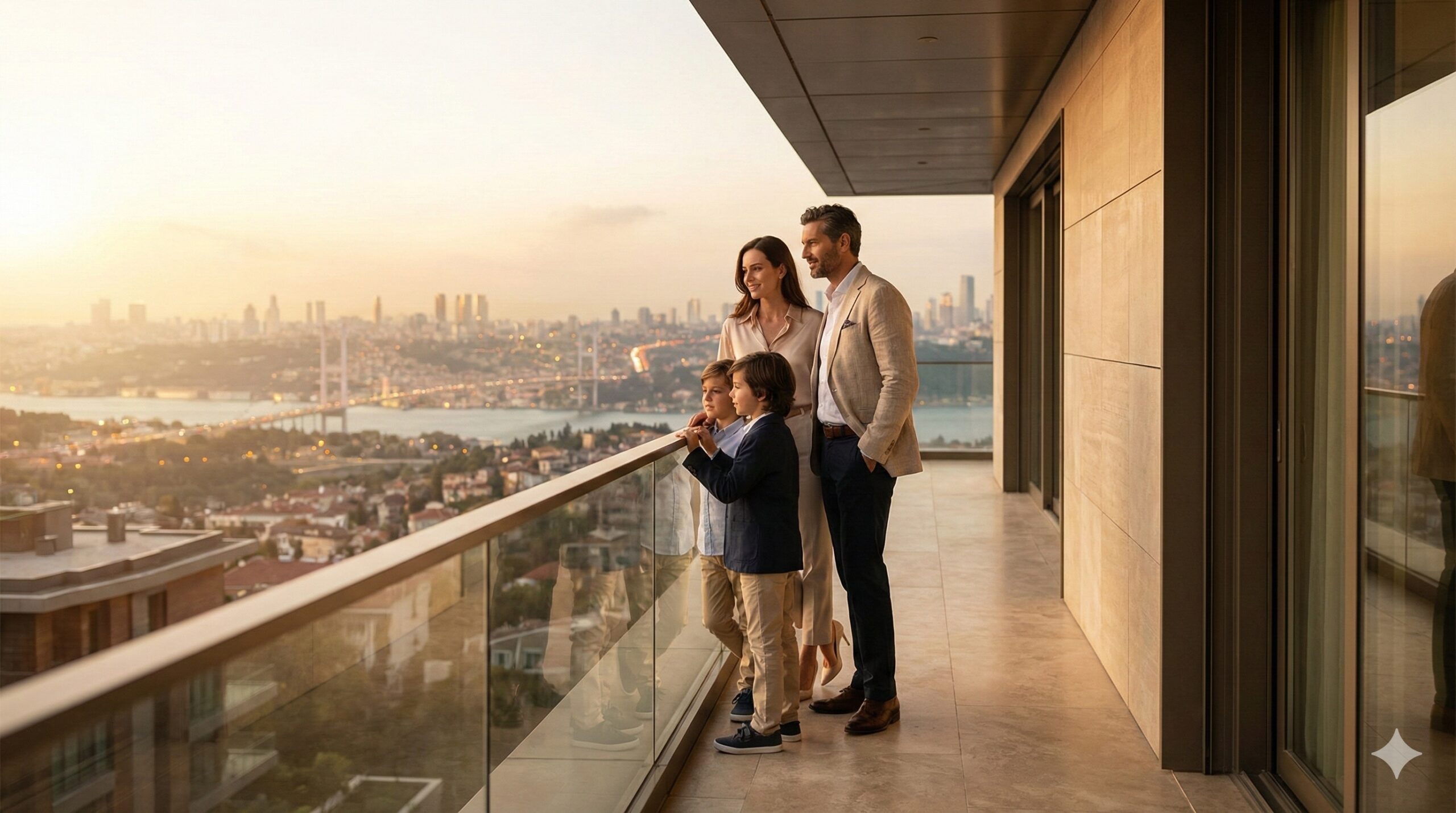 Family reviewing Turkish citizenship by investment options in a modern Istanbul apartment