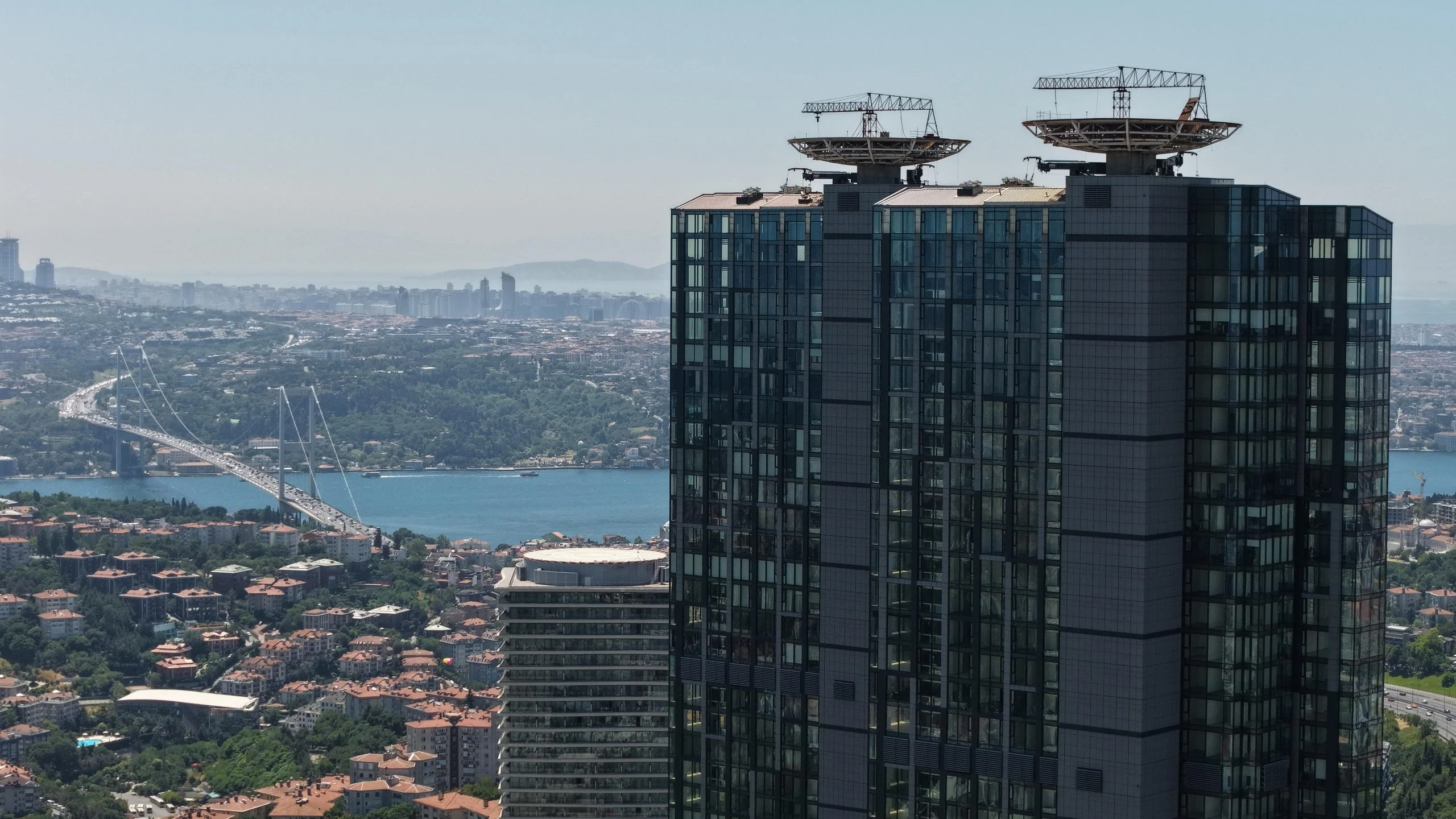 Clearer Bosphorus view from a ultimate Luxurious skyscraper apartments in Besiktas Drone photo